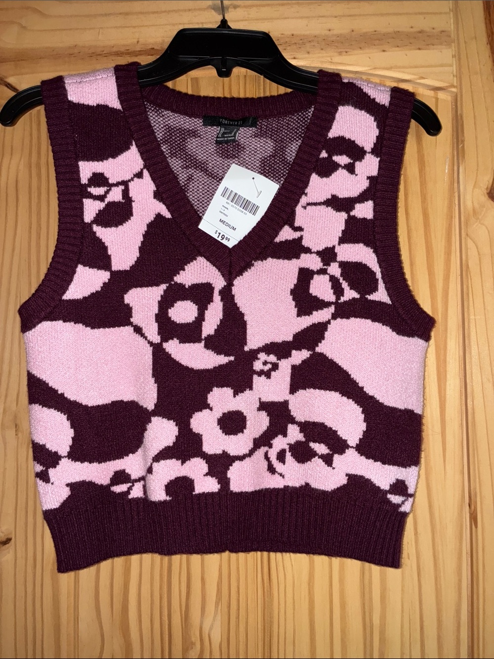 Forever 21 Pink and Burgundy Floral Knit V-Neck Tank